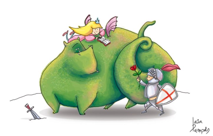 sant-jordi-drac-dragon-rosa-libro-princesa-ilustracion